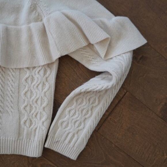 Naadam Volta Ruffle Mock Neck Cable Pullover Sweater Cream Womens Size Medium - Picture 5 of 8